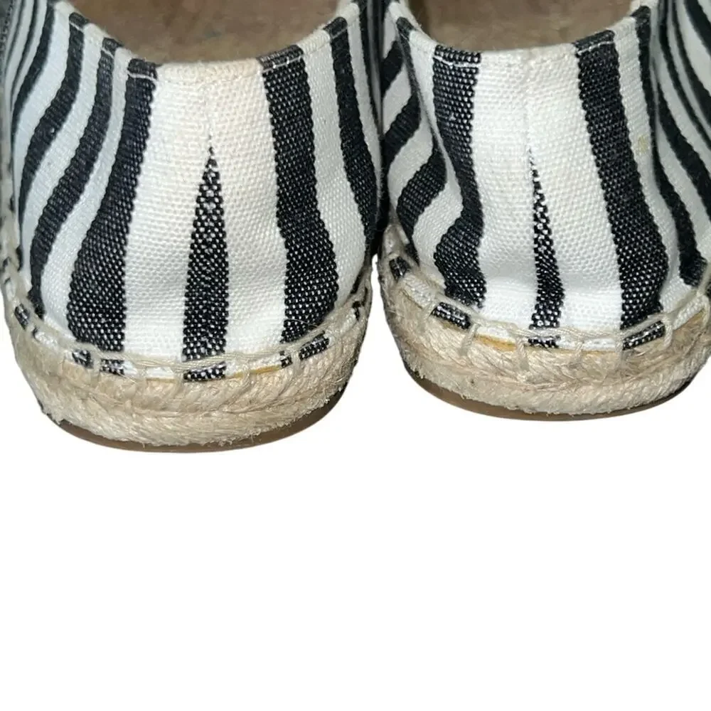 EUC KATE SPADE BLACK WHITE STRIPES Gimlet Heart Lips Espadrille Flats SZ 7